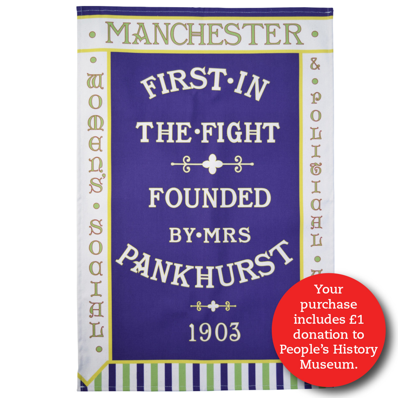Manchester WSPU tea towel