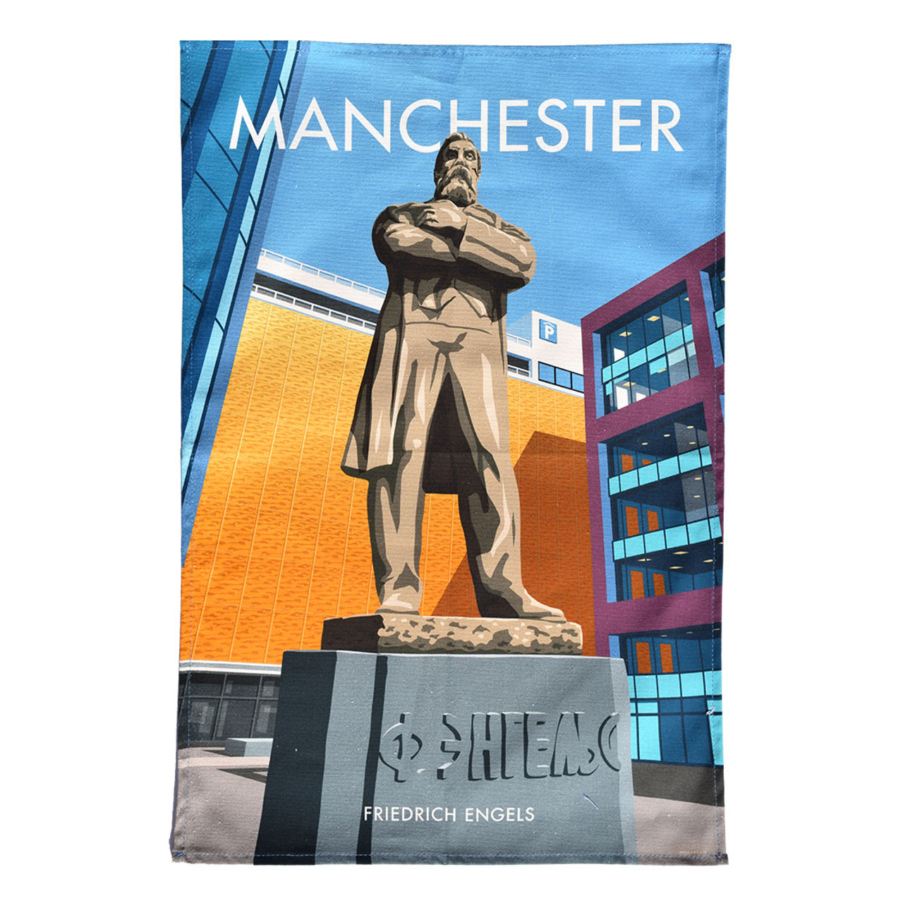 Manchester Engels statue tea towel